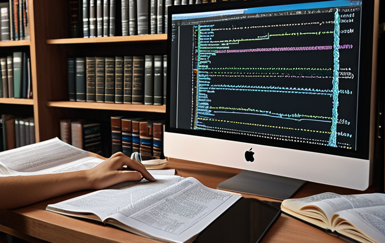 ** A dedicated student surrounded by books and notes, intensely focused on a computer screen displaying lines of code. The scene should convey hard work and preparation.

**