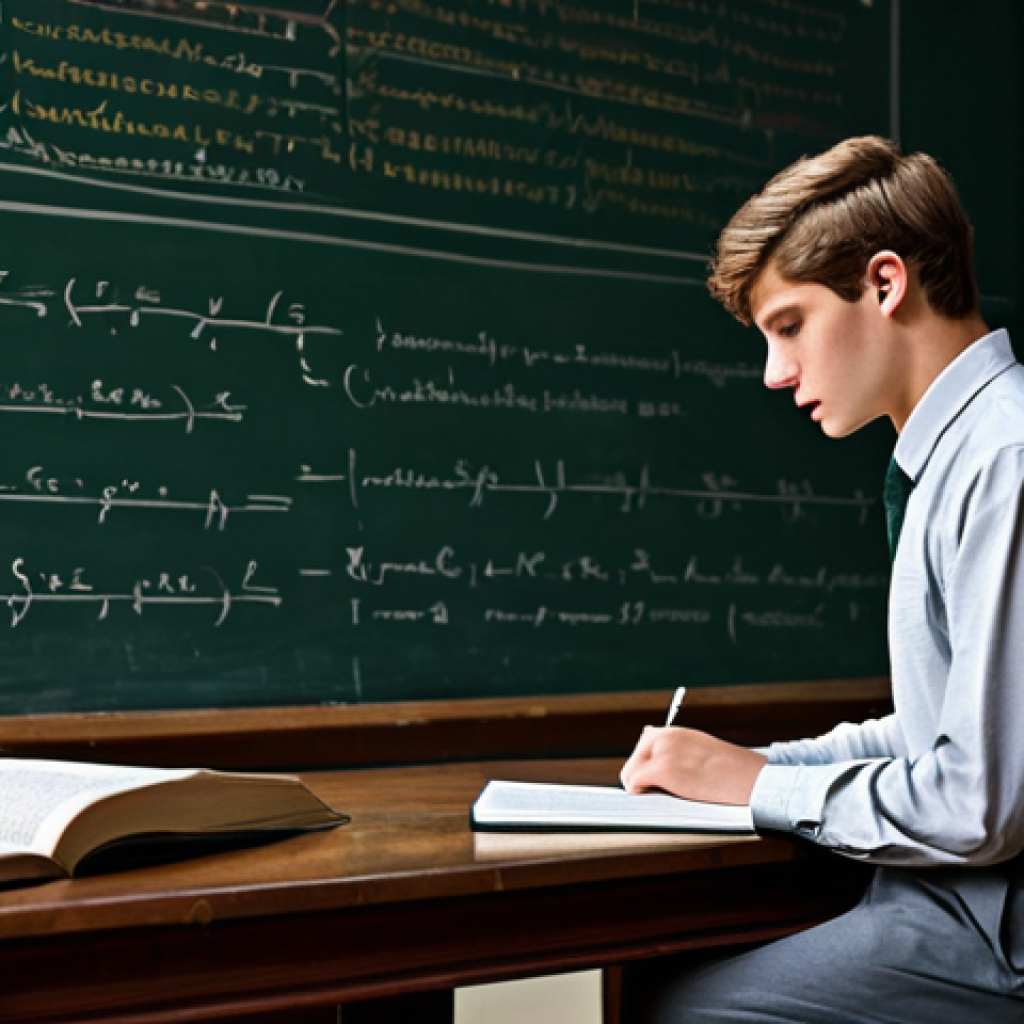 A young man, fully clothed in a modest, professional business shirt and trousers, deeply focused on a textbook at a classic wooden desk in a dimly lit, traditional university lecture hall. A large, aged blackboard behind him displays complex programming syntax. The atmosphere is quiet and contemplative, emphasizing individual study. Professional photography, high detail, realistic, sharp focus, appropriate attire, safe for work, appropriate content, perfect anatomy, correct proportions, natural pose, well-formed hands, proper finger count, natural body proportions, professional, family-friendly.