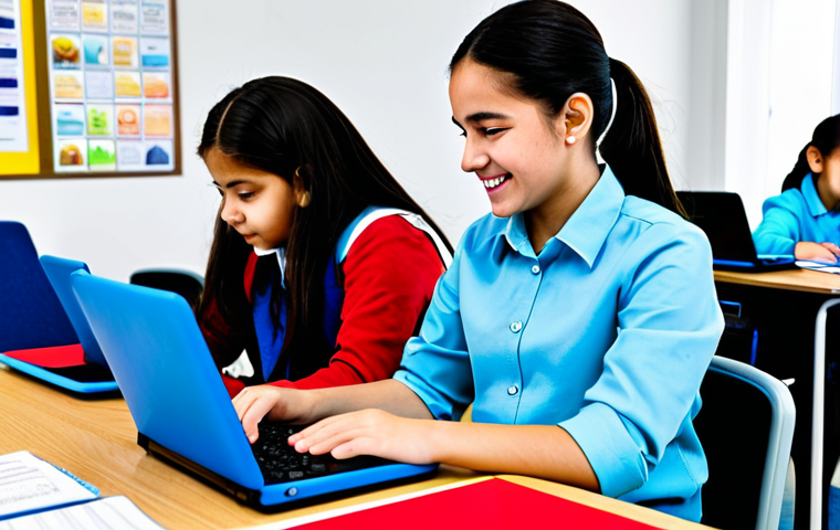 **

A bright and cheerful classroom setting, filled with children (ages 8-10) working on laptops with Scratch programming interface visible on the screens. The children are fully clothed in modest, colorful attire, engaged in collaborative learning. The teacher, a kind and approachable woman in professional dress, is assisting a student. The room is decorated with educational posters and coding-related artwork.  Perfect anatomy, correct proportions, natural poses. Safe for work, appropriate content, fully clothed, family-friendly. Professional photography, high quality.

**
