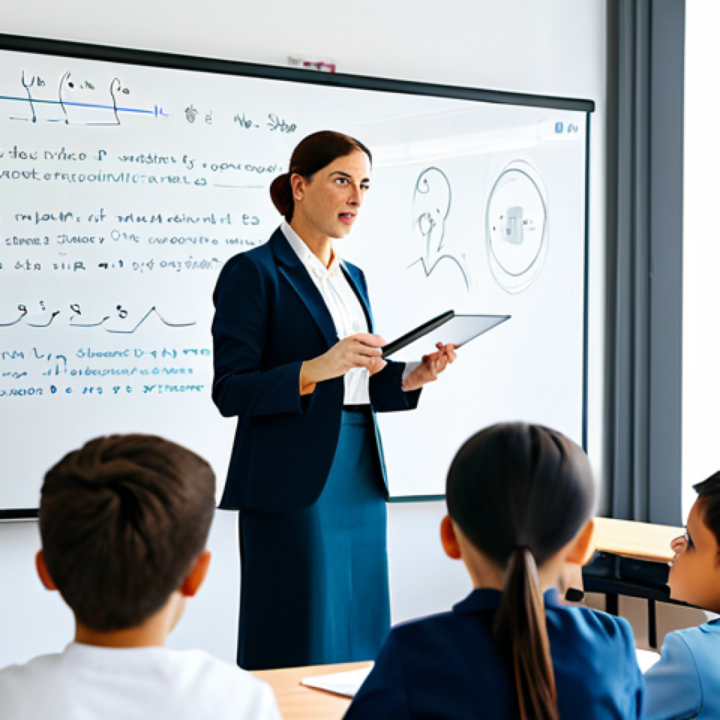 코딩교육지도사와 교육 철학의 접목 - Inspiring Educator**
"A female teacher in a modest professional outfit, passionately explaining a c...