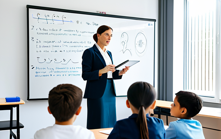 코딩교육지도사와 교육 철학의 접목 - Inspiring Educator**
"A female teacher in a modest professional outfit, passionately explaining a c...