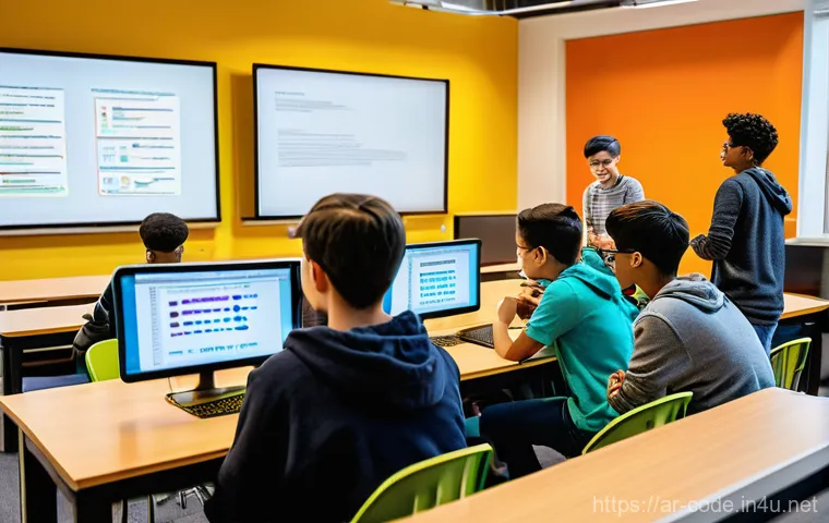 코딩교육지도사와 교육 과정 개발 프로젝트 - **Prompt:** A diverse group of enthusiastic teenagers and young adults, aged 15-18, are actively eng...