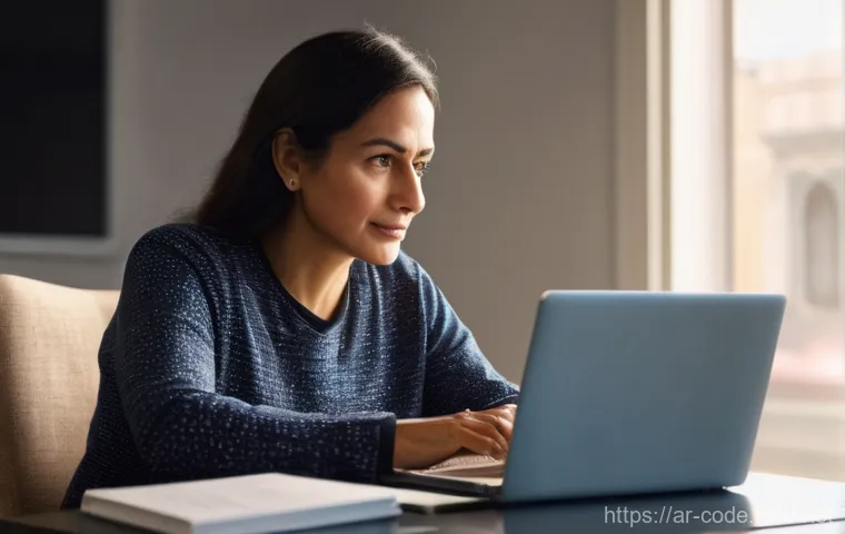 코딩교육지도사와 성인 학습자를 위한 전략 - **Prompt:** A mature adult, a woman in her late 40s, sits at a well-lit desk with a modern laptop op...