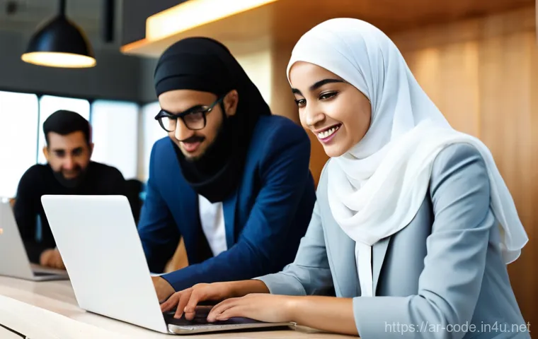 코딩교육지도사와 빅데이터 분석 사례 - **Prompt 1: The Future Builders of Arab Tech**
"A vibrant, eye-level shot of a modern co-working...