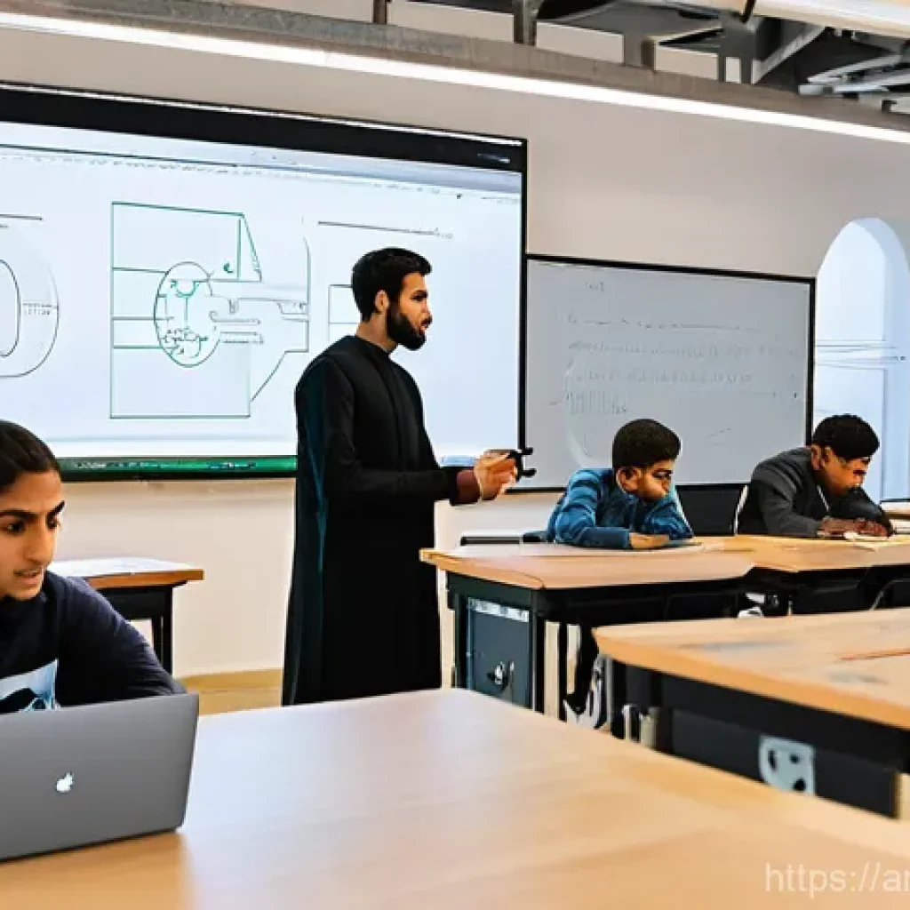 코딩교육지도사로서 성공한 케이스 연구 - **Prompt:** A dynamic and inclusive classroom setting in a modern tech institute in a bustling Arab ...