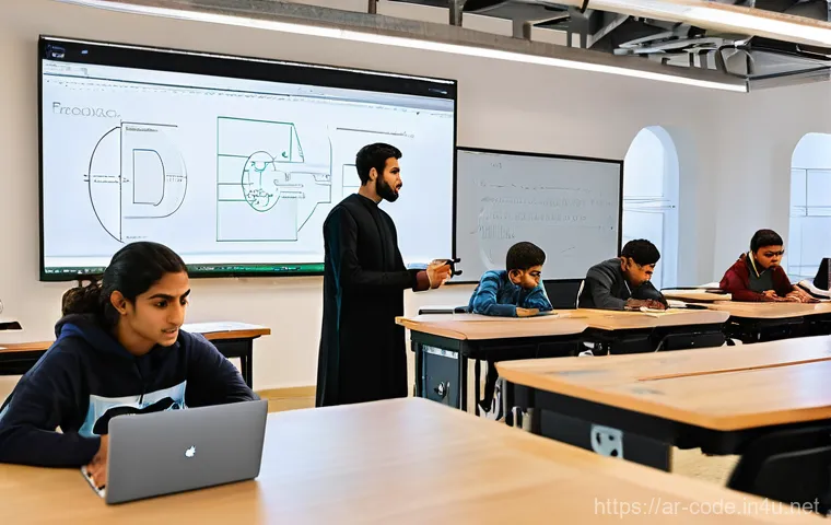 코딩교육지도사로서 성공한 케이스 연구 - **Prompt:** A dynamic and inclusive classroom setting in a modern tech institute in a bustling Arab ...