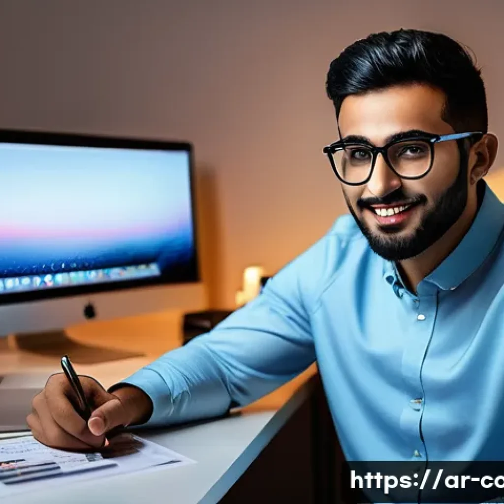 코딩교육지도사와 창업 지원 사례 - A modern Arab young professional programmer sitting at a sleek desk in a well-lit home office, surro...