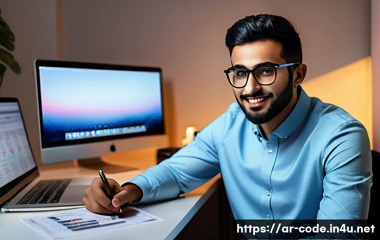코딩교육지도사와 창업 지원 사례 - A modern Arab young professional programmer sitting at a sleek desk in a well-lit home office, surro...