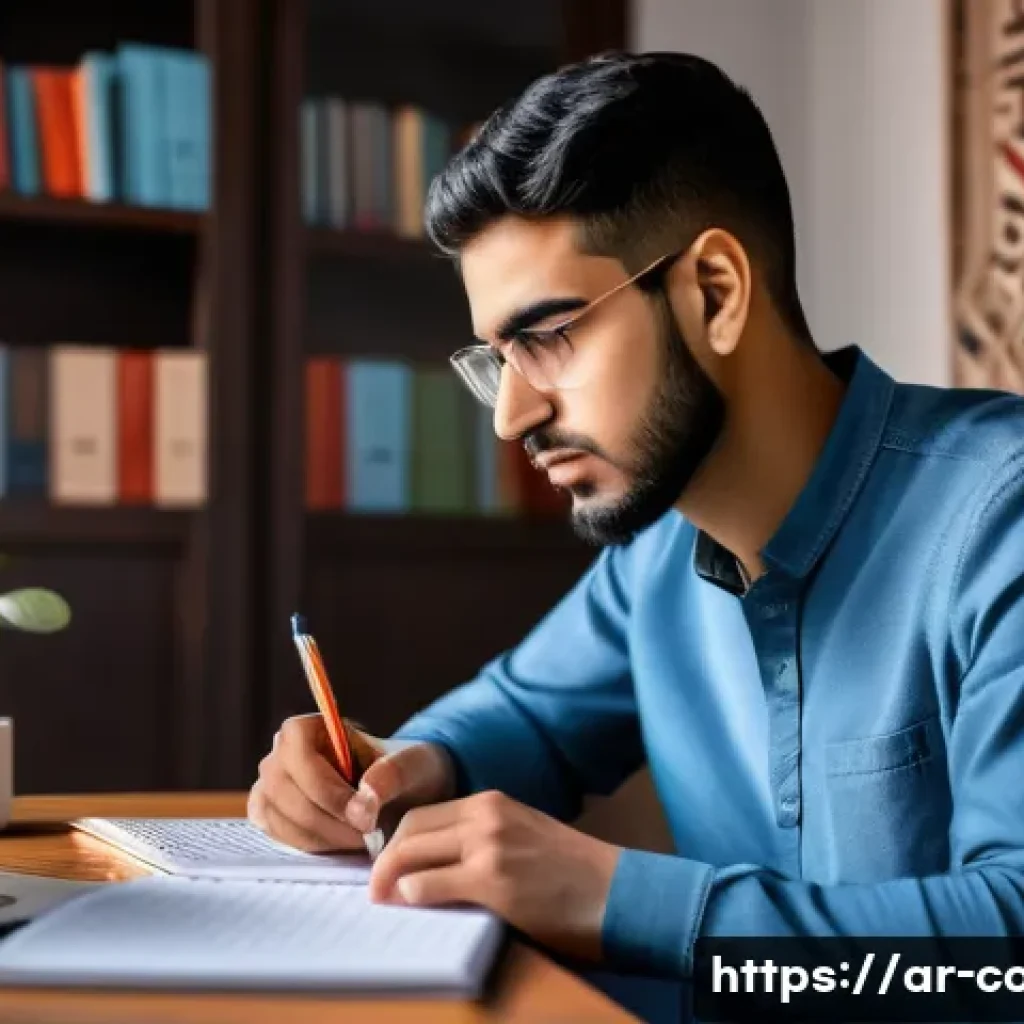 코딩교육지도사 자격증 시험에서 떨어졌을 때 해야 할 일 - A focused young Arab man studying programming at a modern desk in a cozy home office, surrounded by ...