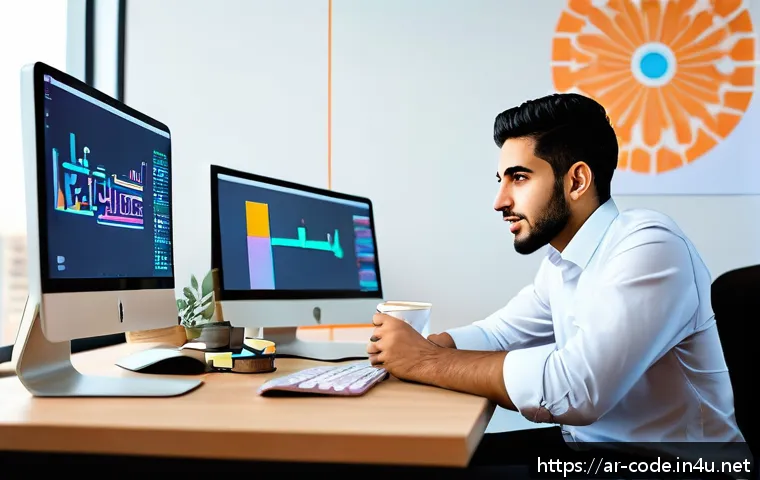 코딩교육지도사 블로그 운영 전략 - A modern Arabic programming blog workspace scene featuring a young Arab developer wearing smart casu...