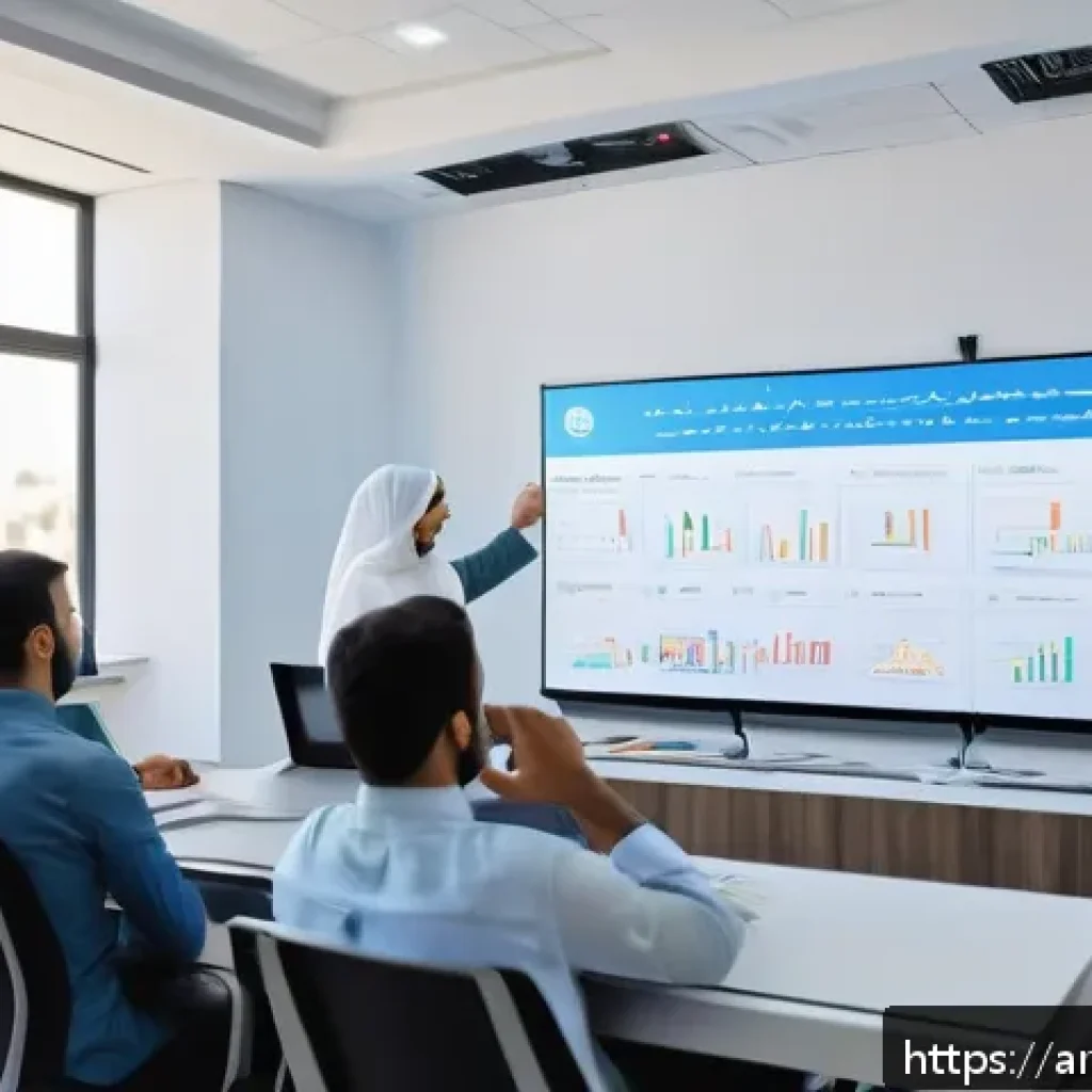 코딩교육지도사 강의 콘텐츠 제작 사례 - A modern Arabic training classroom scene focused on interactive programming education: diverse Arab ...