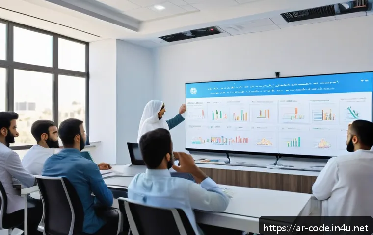 코딩교육지도사 강의 콘텐츠 제작 사례 - A modern Arabic training classroom scene focused on interactive programming education: diverse Arab ...