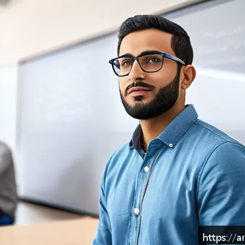 코딩교육지도사 자격증을 활용한 창업 사례 - A professional Arab male programming coach in his early 30s, wearing smart casual clothes and glasse...