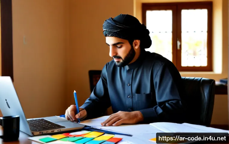 코딩교육지도사와 시험 준비에 적합한 스케줄 - Photorealistic Middle Eastern coding education instructor in modest professional attire planning an ...